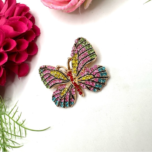 NEW⚜️Butterfly Colorful Crystal Embellished Brooch - Picture 5 of 7